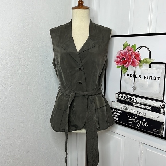 Karen Millen Olive Green Tie Waist Vest Size 6US - Picture 1 of 7